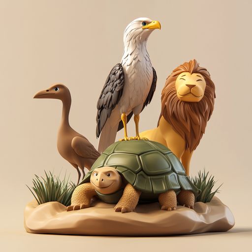 Le Faucon, le Héron, la Tortue et le Lion