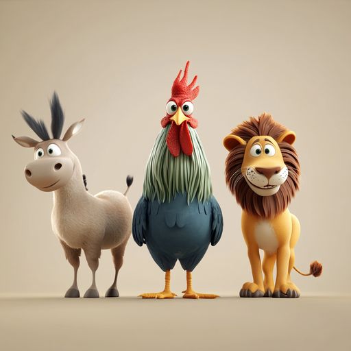 Le Coq, l'Âne et le Lion