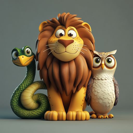 Le Lion, les Animaux, le Serpent et le Hibou