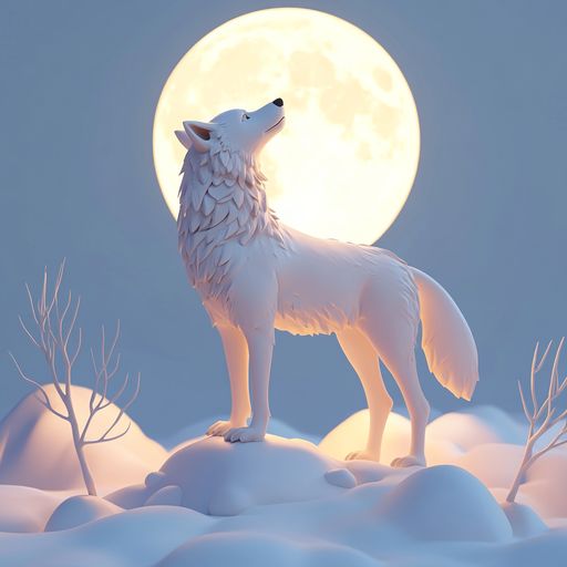 Le Loup et la pleine Lune à son coucher